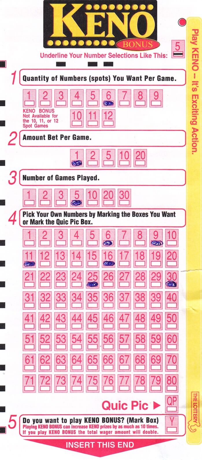 Keno Payout Chart