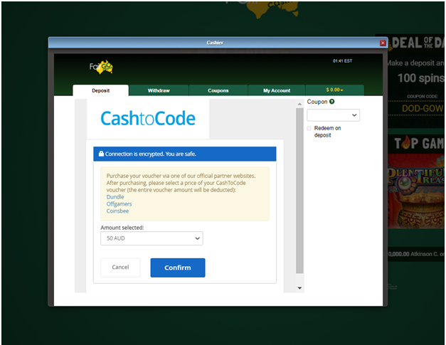 Fair go casino - Cash to code payment