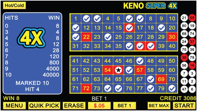 Keno Super 4 X- Game features