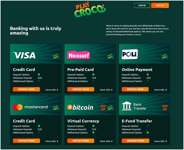 Play Croco AUD casino banking methods