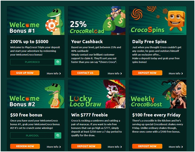 Bonus offers and coupon codes for Play Croco Casino