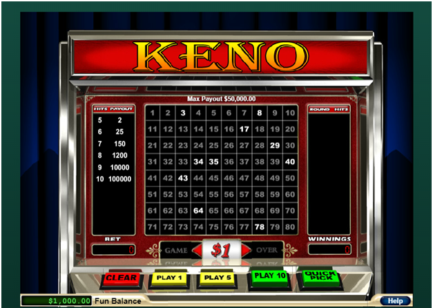 Keno game at Play Croco Casino