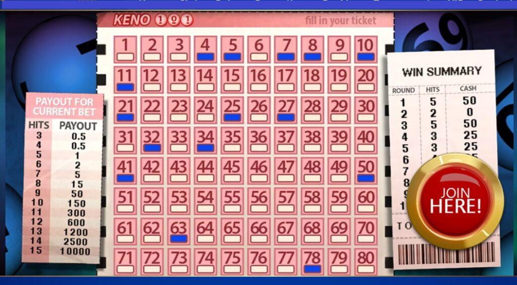 Play Keno at Win A Day Casino