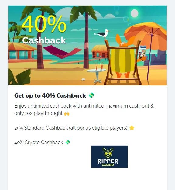 Ripper casino Cashback bonus