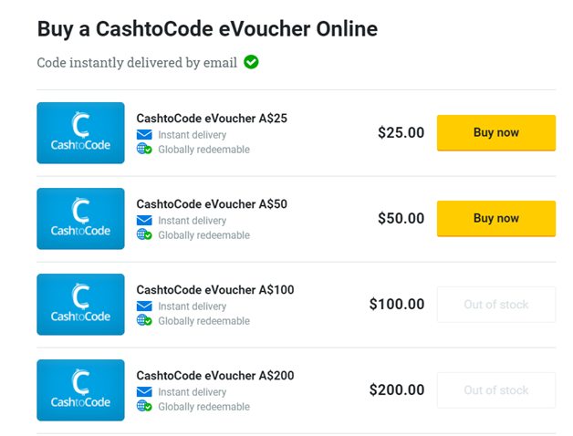 Where to buy cash to code vouchers in Australia